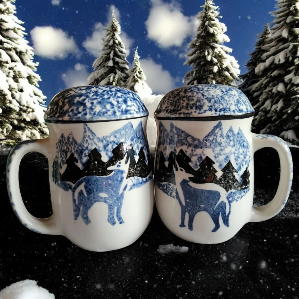 Vtg Folk Craft Wolf Blue Salt & Pepper Shakers by Tienshan. - Picture 3 of 12